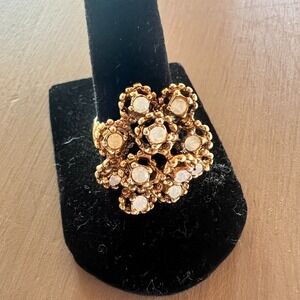 Vintage 70s Cluster Cocktail Ring • 18KT HGE Gold Electroplate • Faux Opal